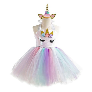 Treat Bag Bonus Unicorn Necklace Shopper Home Pink Rainbow Unicorn Costume Headband with Horn Pink Sequin Skirt 